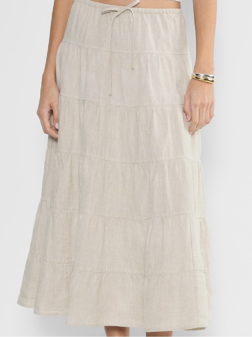 Aritzia Wilfred Linen-Blend Tiered Maxi Skirt in Light Taupe